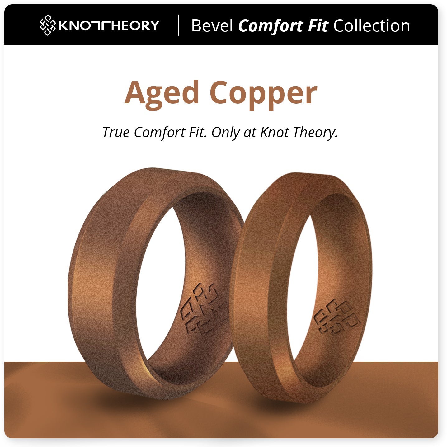 Aged Copper Bevel Edge Breathable Silicone Ring For Men and Women - Knot Theory