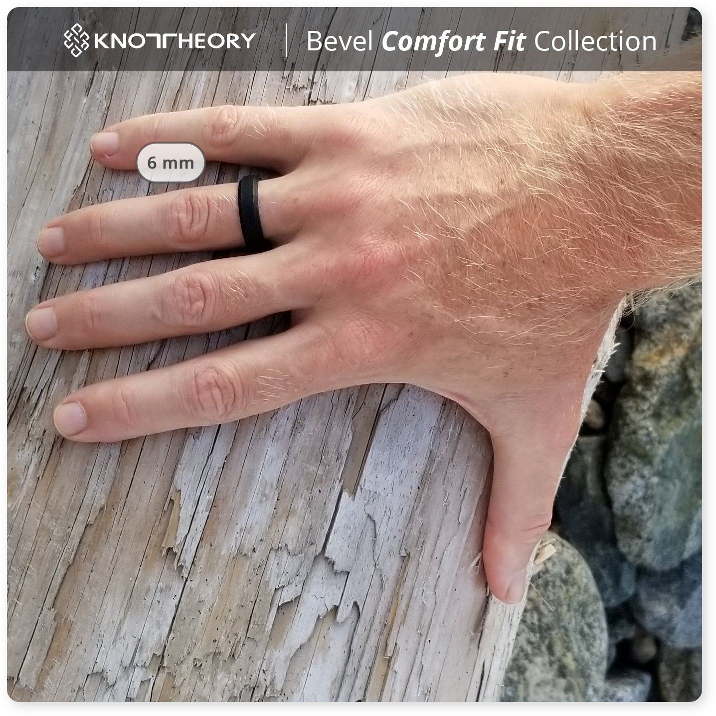 Black Bevel Edge Breathable Silicone Wedding Ring For Men and Women - Knot Theory