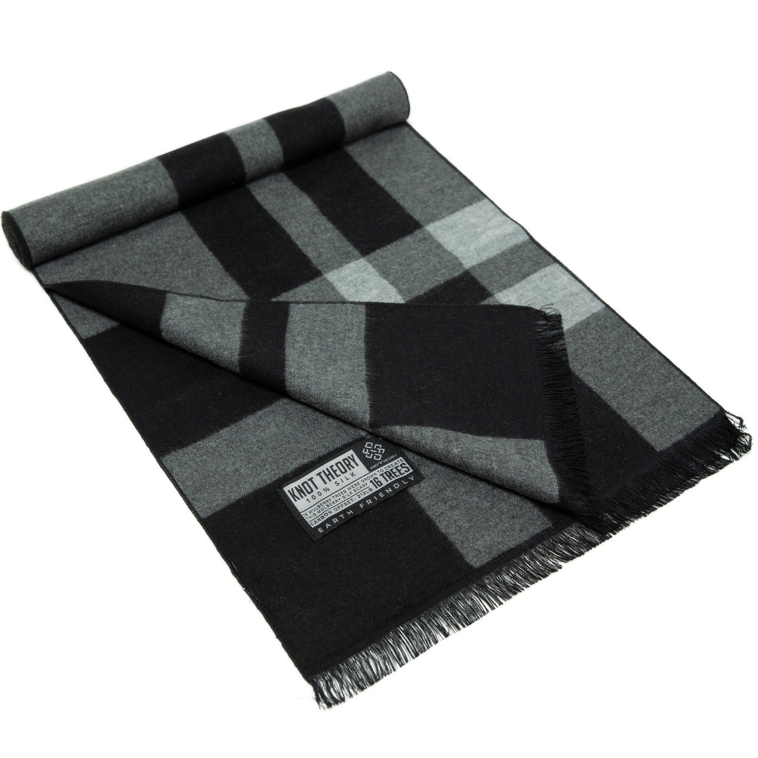 Black Grey Tartan Eco Scarf - Softer than Cashmere 100% Silk - Knot Theory