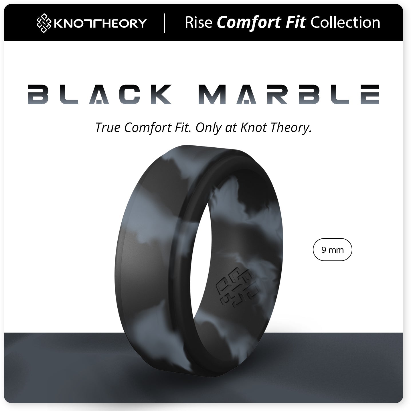 Black Marble Step Edge Breathable Silicone Ring for Men - Knot Theory
