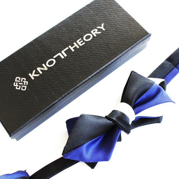 Black White Blue Diamond Point Bow Tie - Knot Theory