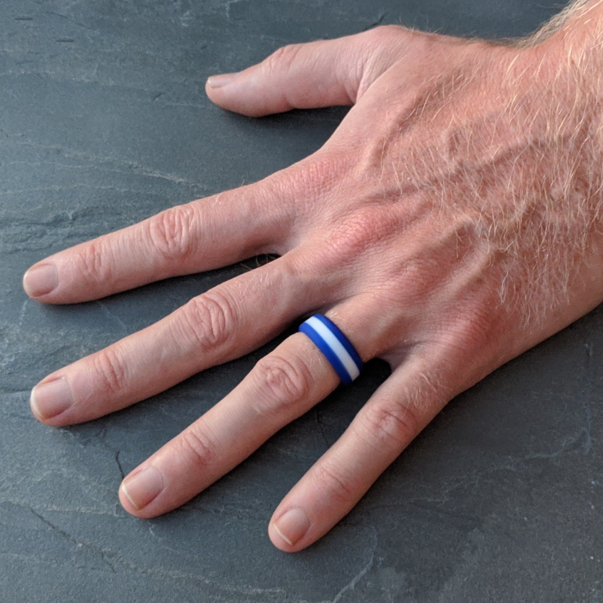 Blue and White Stripe Silicone Ring for Men - Knot Theory