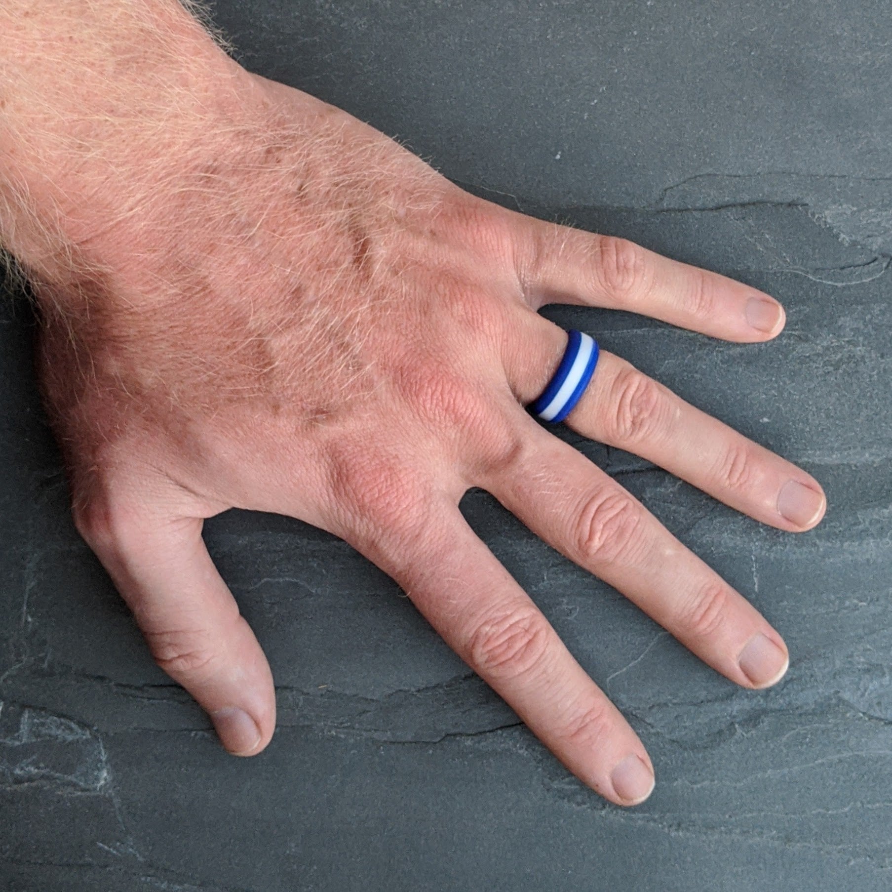 Blue and White Stripe Silicone Ring for Men - Knot Theory
