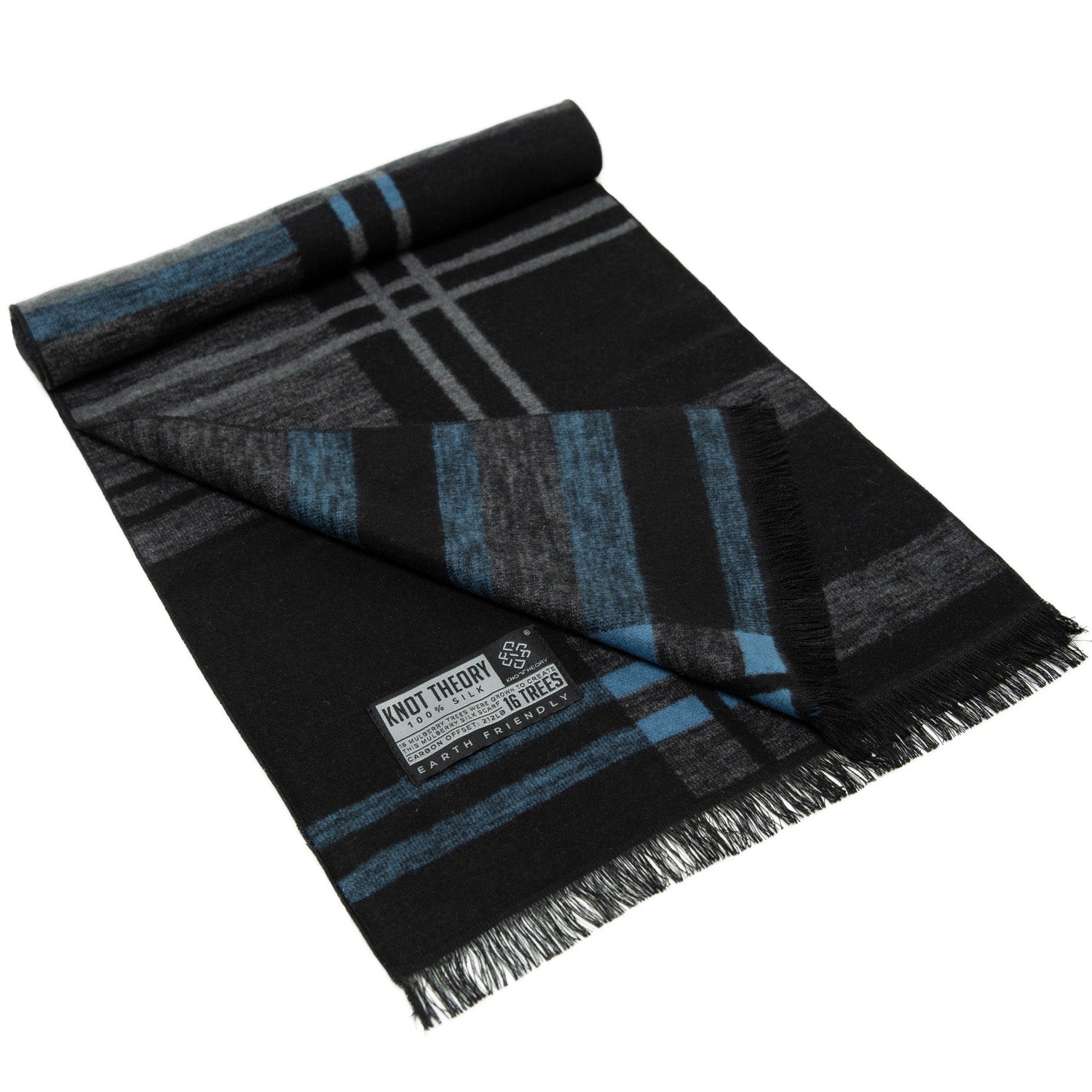 Blue Grey Tartan Eco Scarf - Softer than Cashmere 100% Silk - Knot Theory