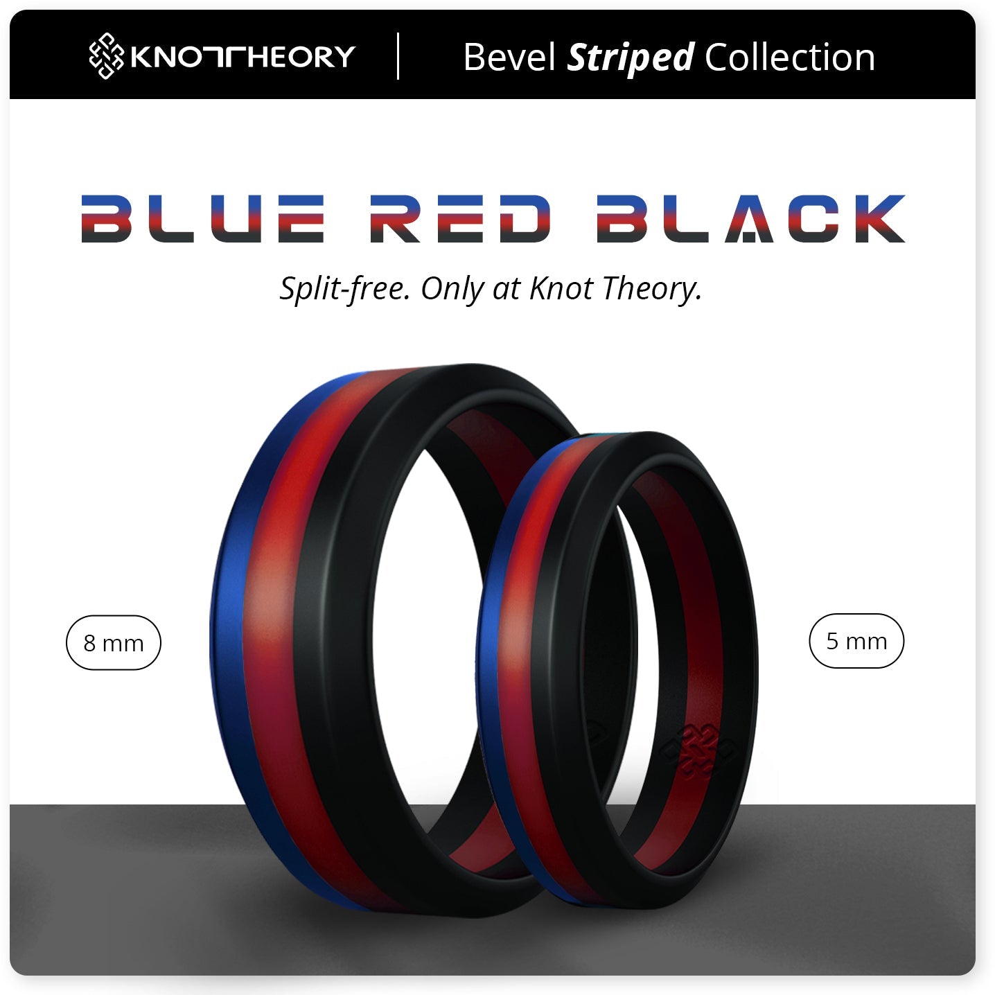 Blue Red Black Stripe Silicone Ring for Men and Women - Knot Theory