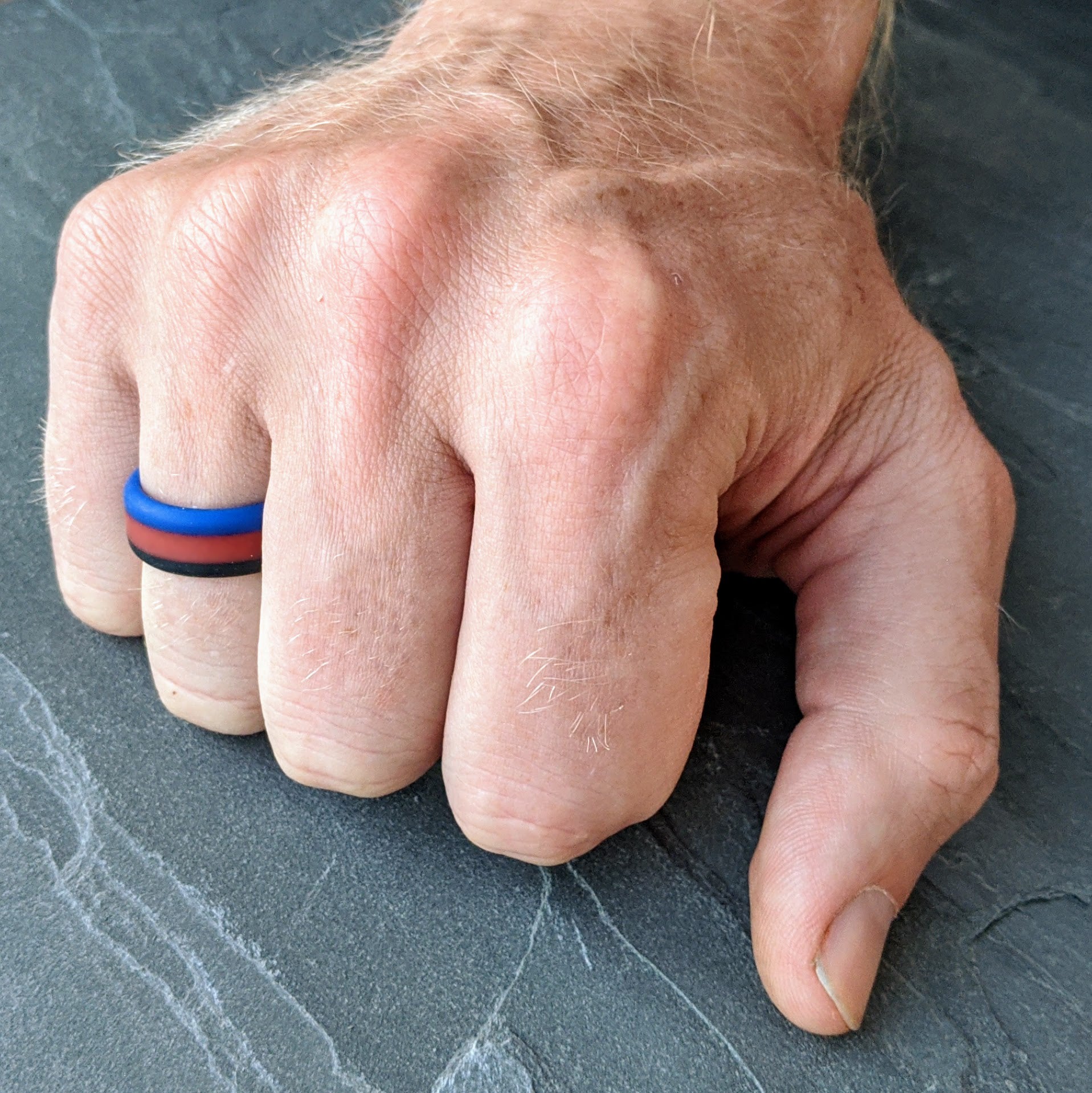 Blue Red Black Stripe Silicone Ring for Men and Women - Knot Theory