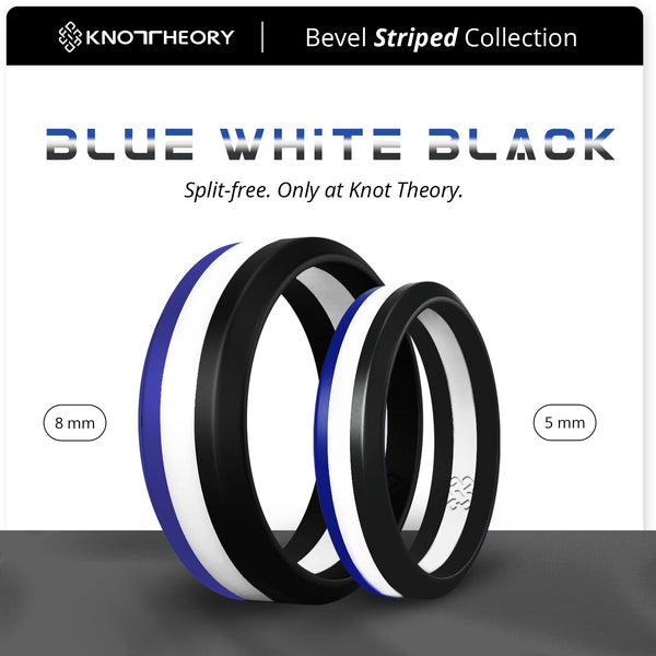 Blue White Black Stripe Silicone Ring for Men and Women - Knot Theory
