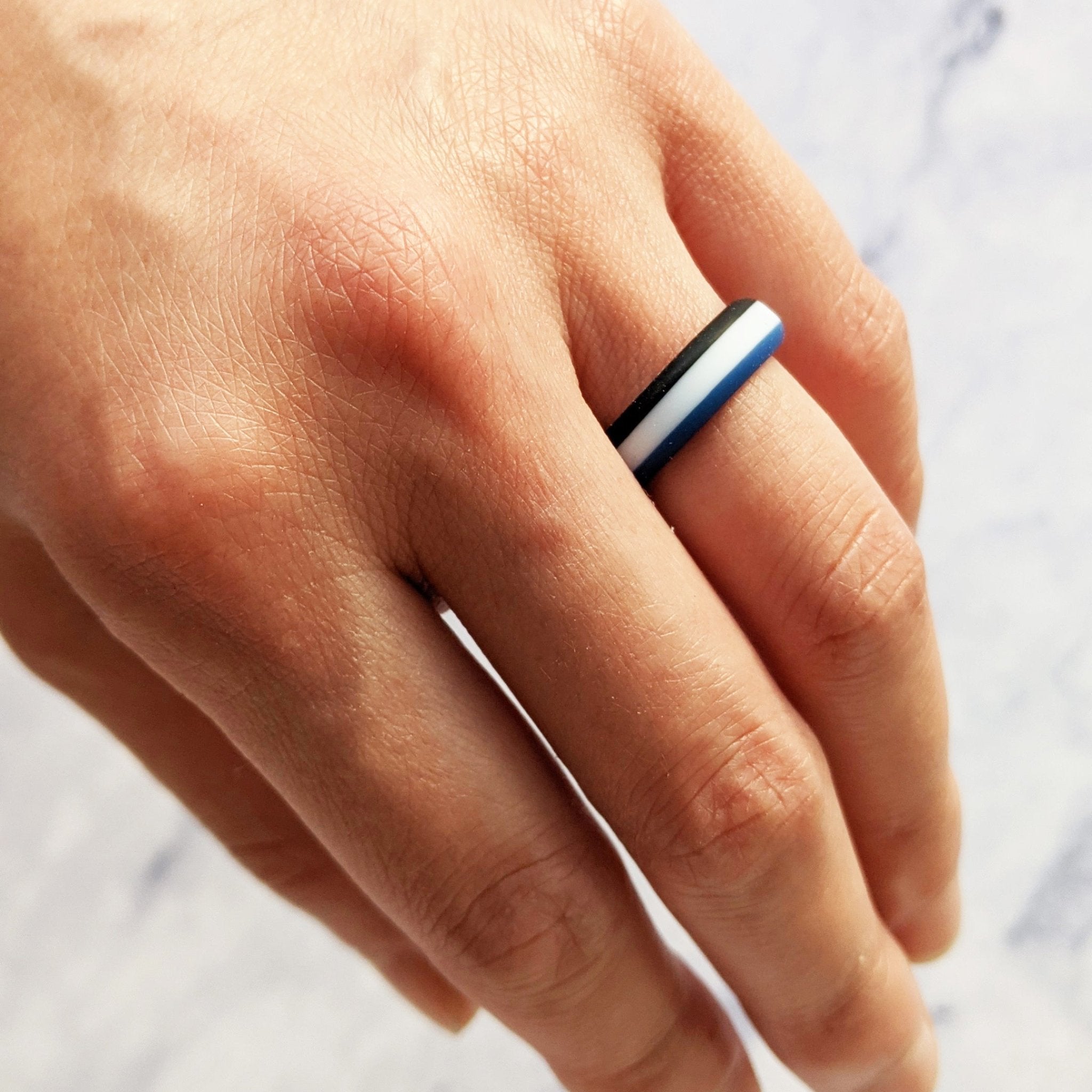 Blue White Black Stripe Silicone Ring for Men and Women - Knot Theory