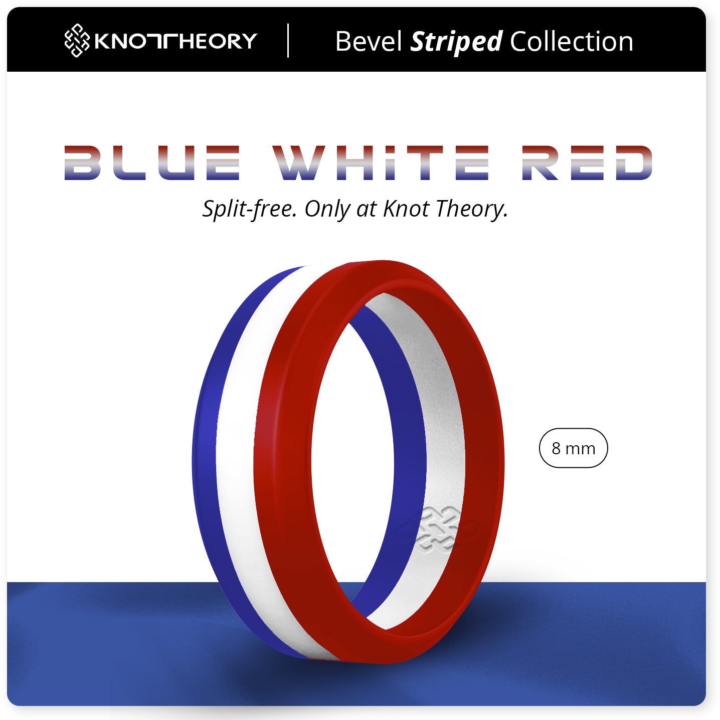Blue White Red Stripe Silicone Ring - Knot Theory