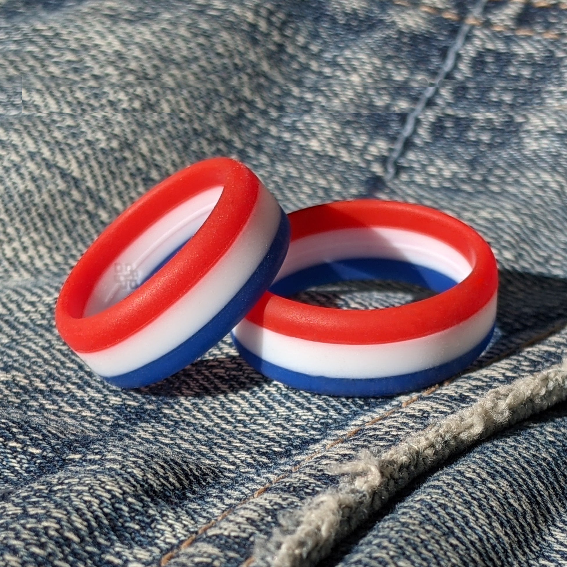 Blue White Red Stripe Silicone Ring - Knot Theory