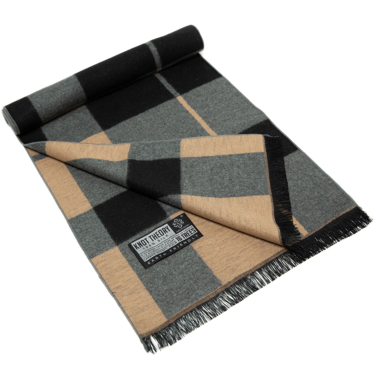 Camel Tartan Scarf - Softer than Cashmere 100% Silk - Knot Theory