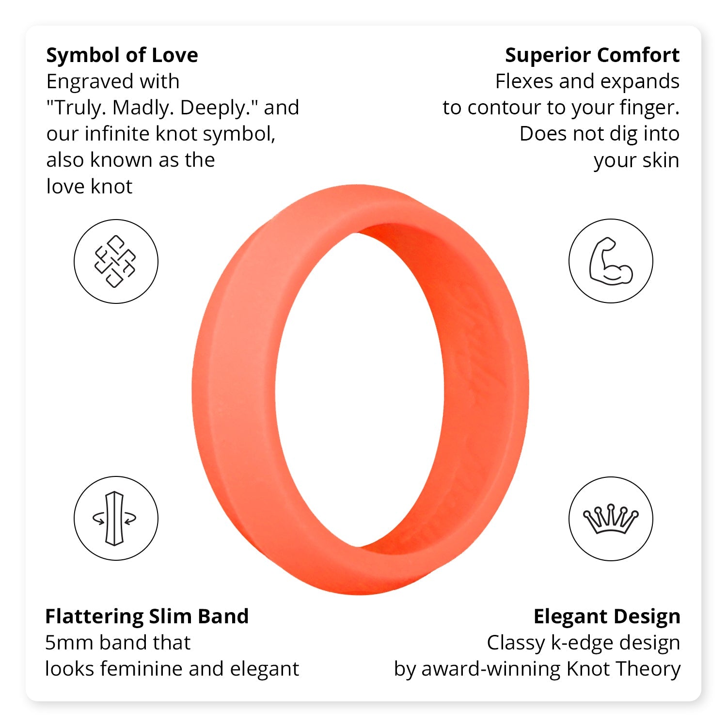 Coral Pink Orange K-Edge Silicone Ring For Women - Knot Theory