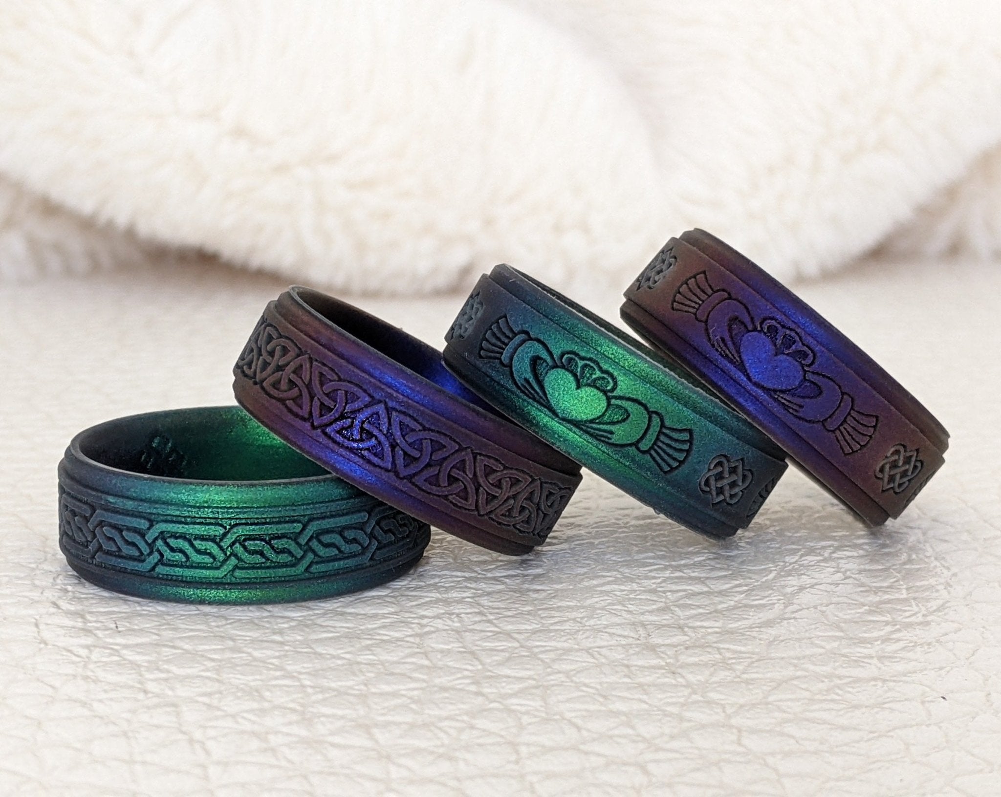 Custom Engraved Celtic Knot Braid Silicone Ring in Metal Blue, Dark Silver, Black, or Metal Teal - Knot Theory