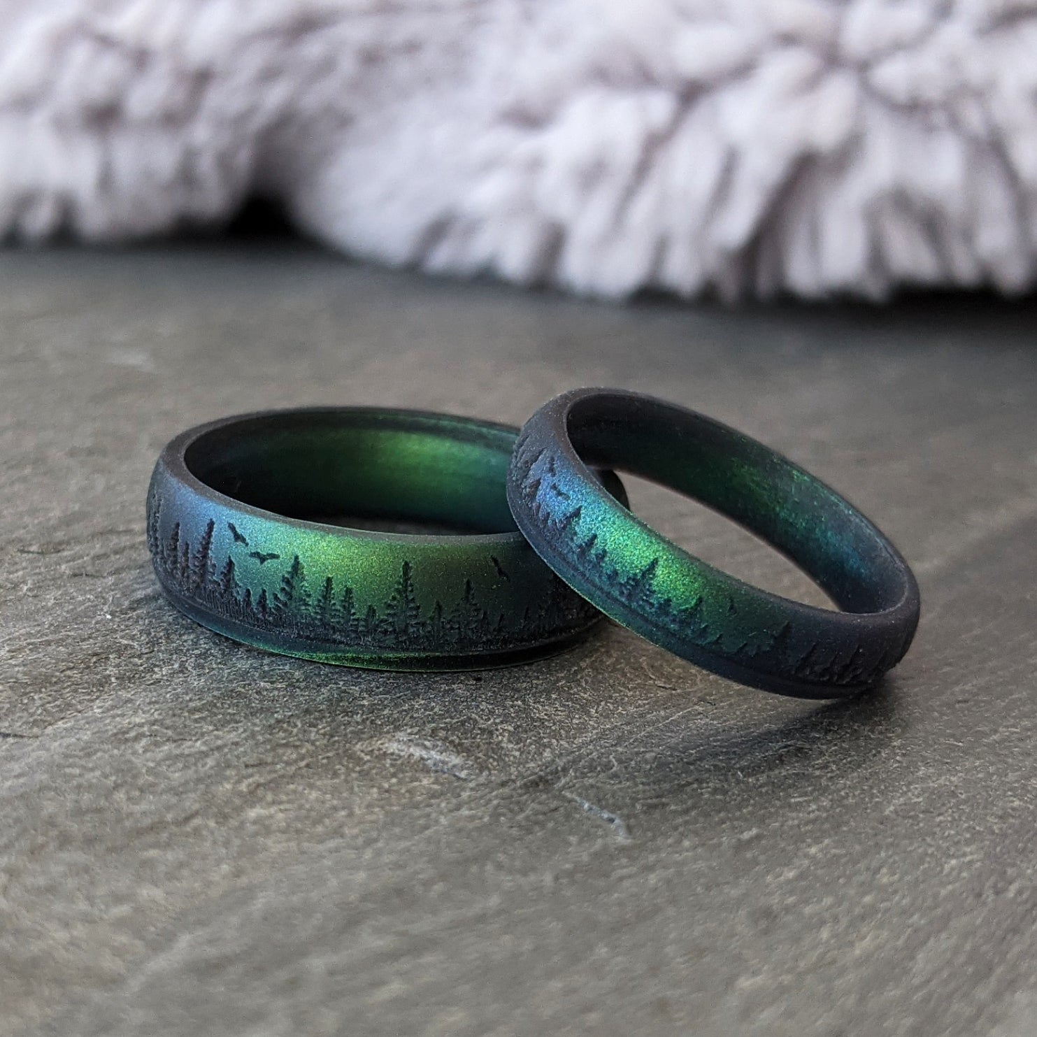 Custom Engraved Forest Trees Silicone Ring - Arc 4mm or 6mm Band - Knot Theory