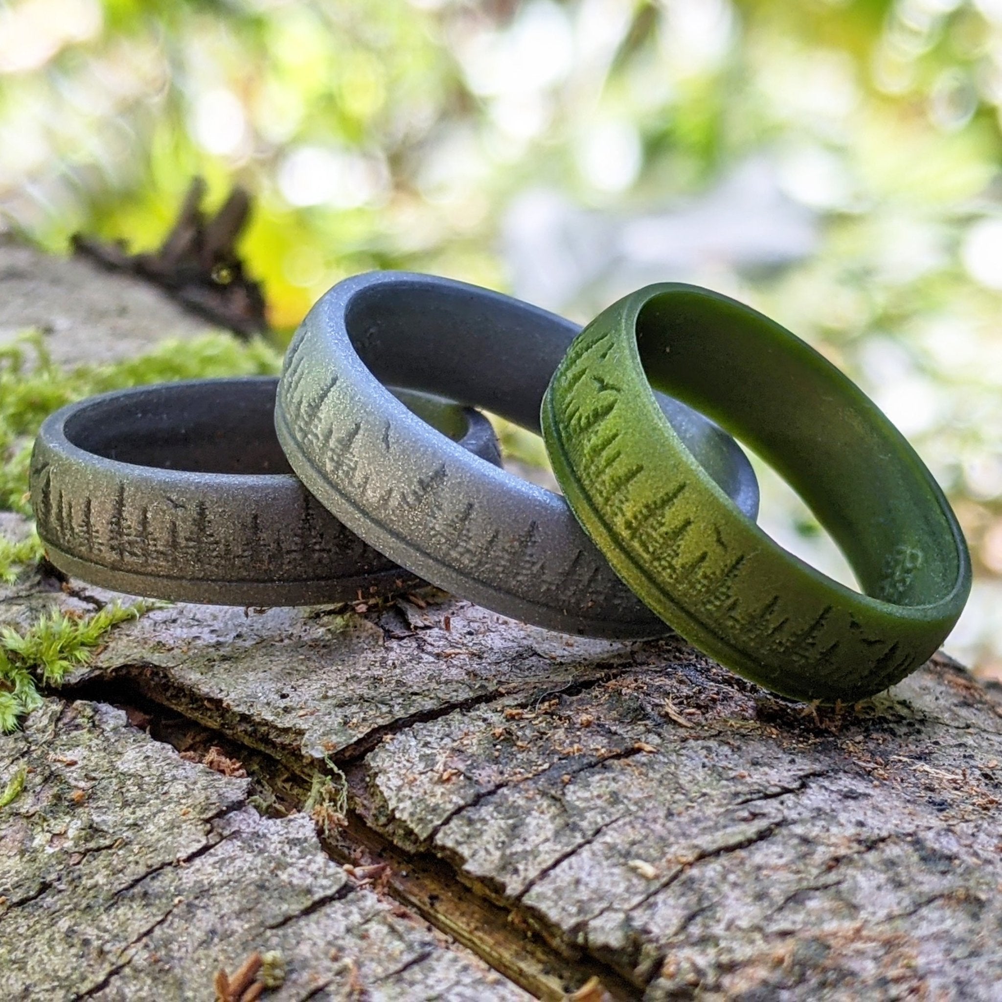 Custom Engraved Forest Trees Silicone Ring - Arc 4mm or 6mm Band - Knot Theory