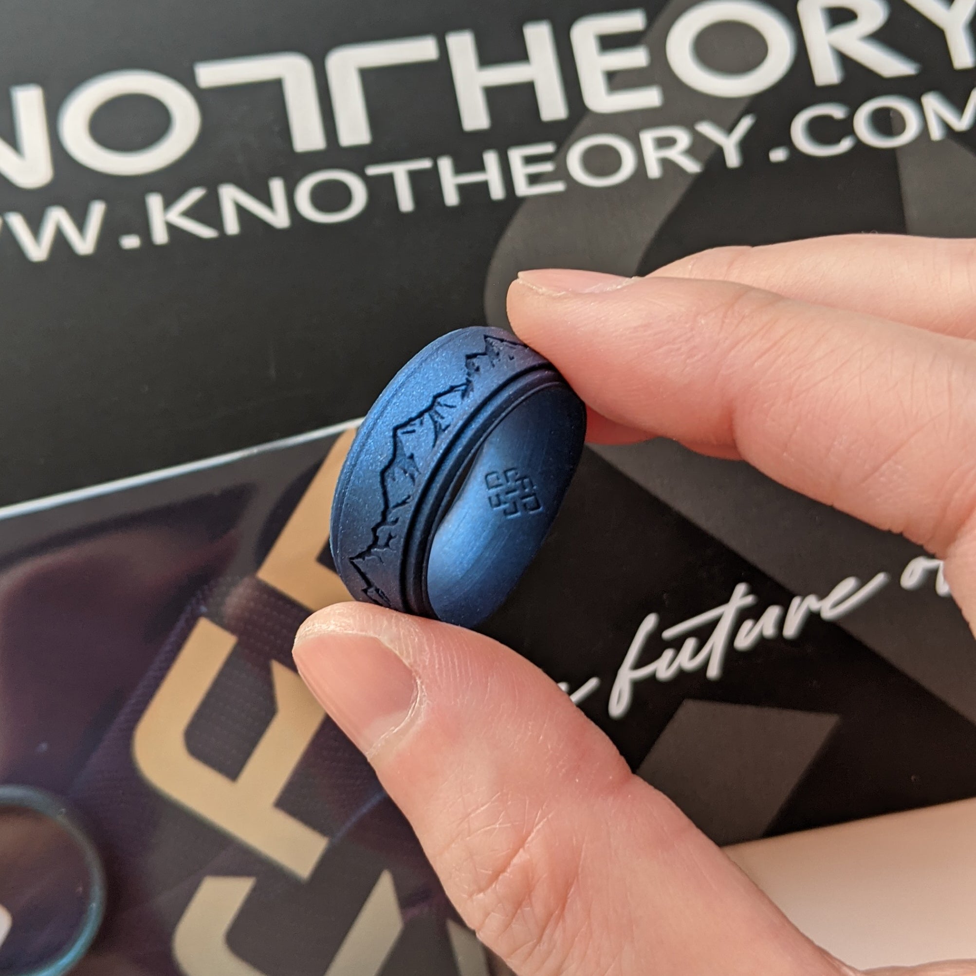 Custom Engraved Mountain Silicone Ring in Metal Blue, Dark Silver, Black, or Teal - Knot Theory