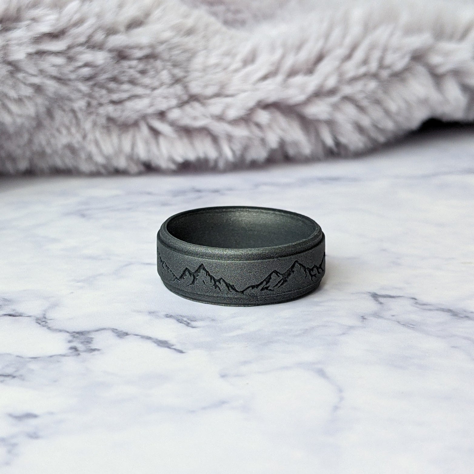 Custom Engraved Mountain Silicone Ring in Metal Blue, Dark Silver, Black, or Teal - Knot Theory