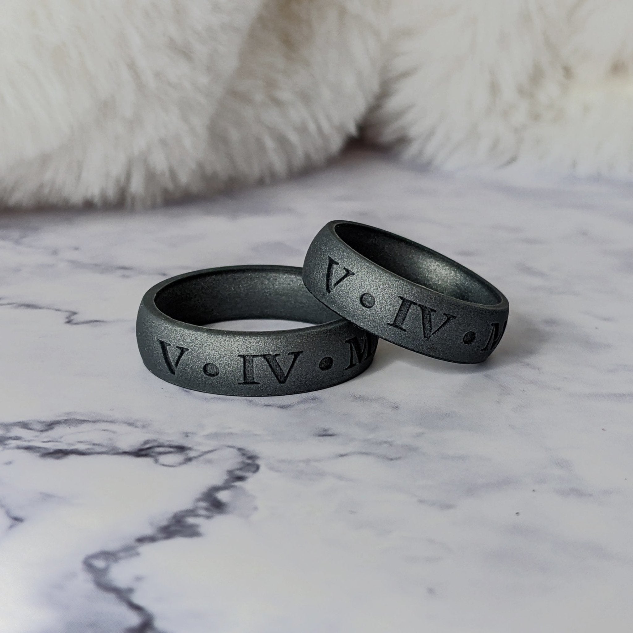 custom engraved silicone rings in dark silver and more colours