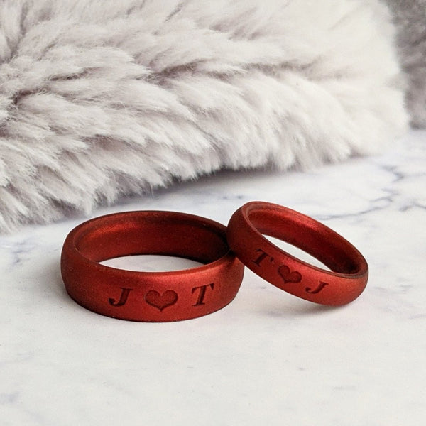 Custom Engraved Silicone Rings in Metallic Red and More Colours - Knot Theory