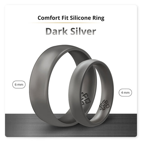 Dark Silver Breathable Silicone Ring - Arc 4mm or 6mm