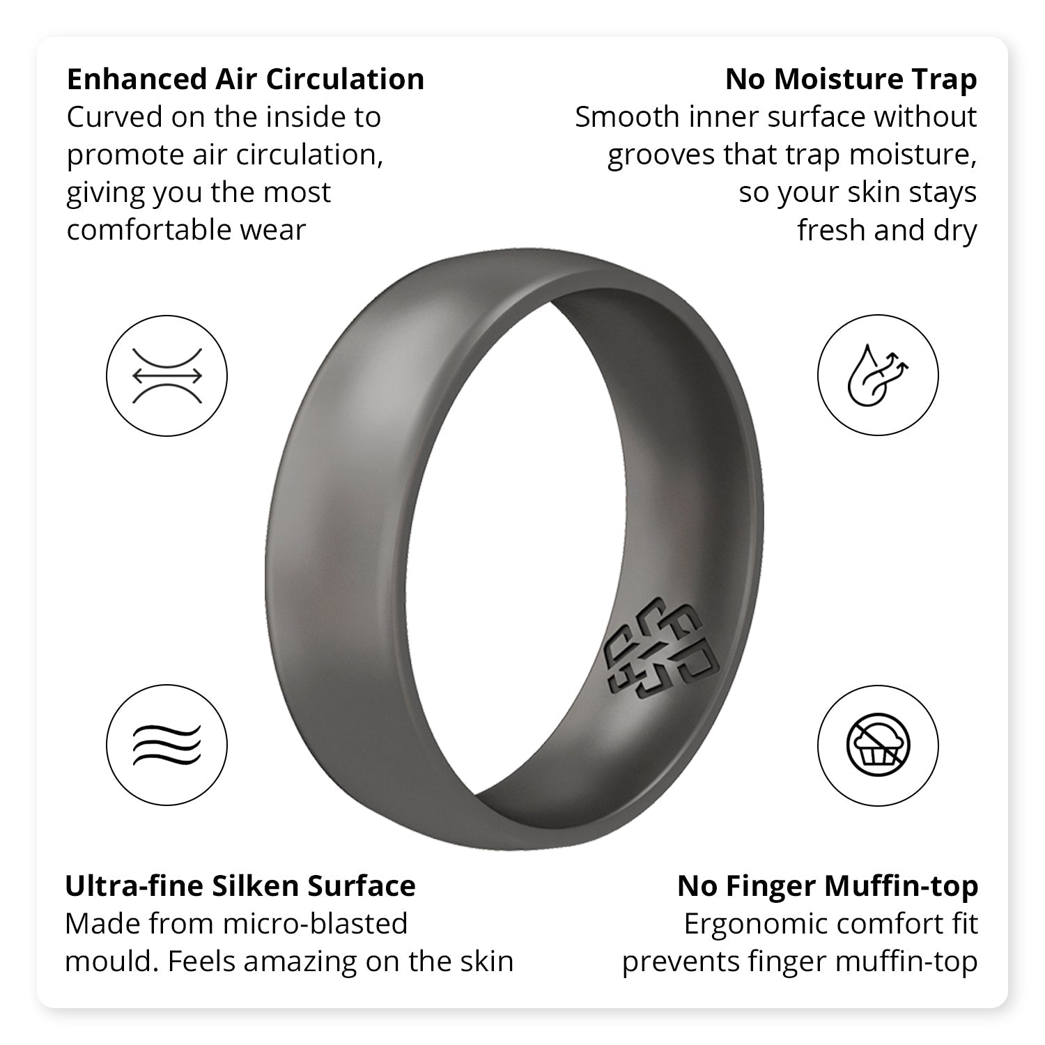 Ring Silver Dark Men Breathable Silicone Theory and Women Knot For |
