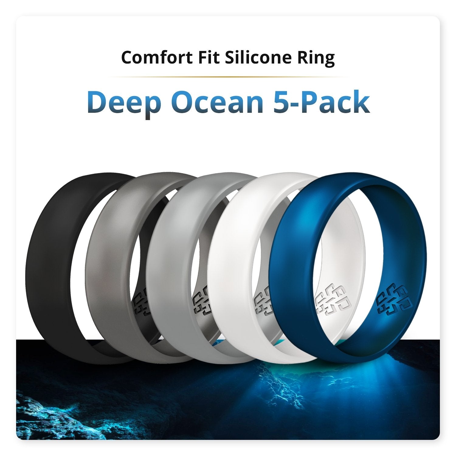 Deep Ocean 5-Pack Breathable Silicone Ring For Men - Knot Theory