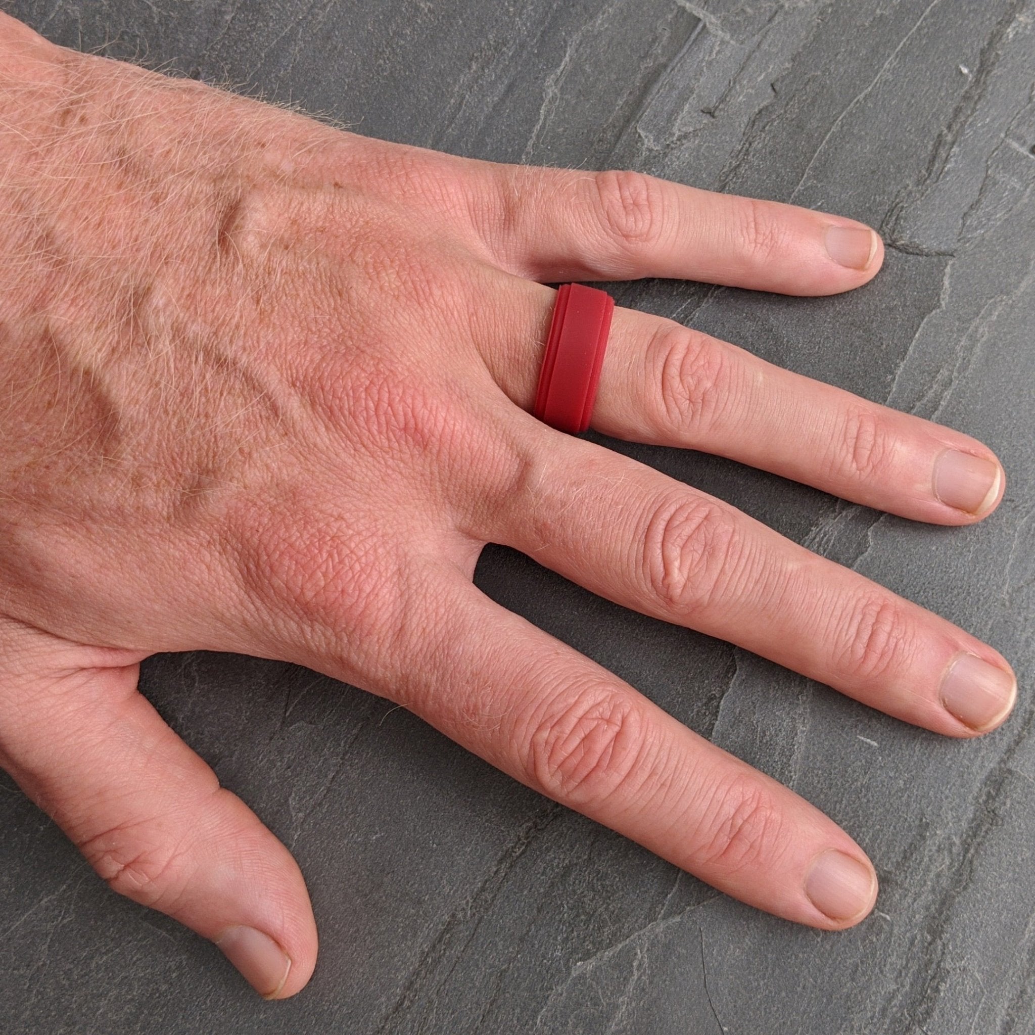 Deep Red Step Edge Breathable Silicone Ring for Men - Knot Theory