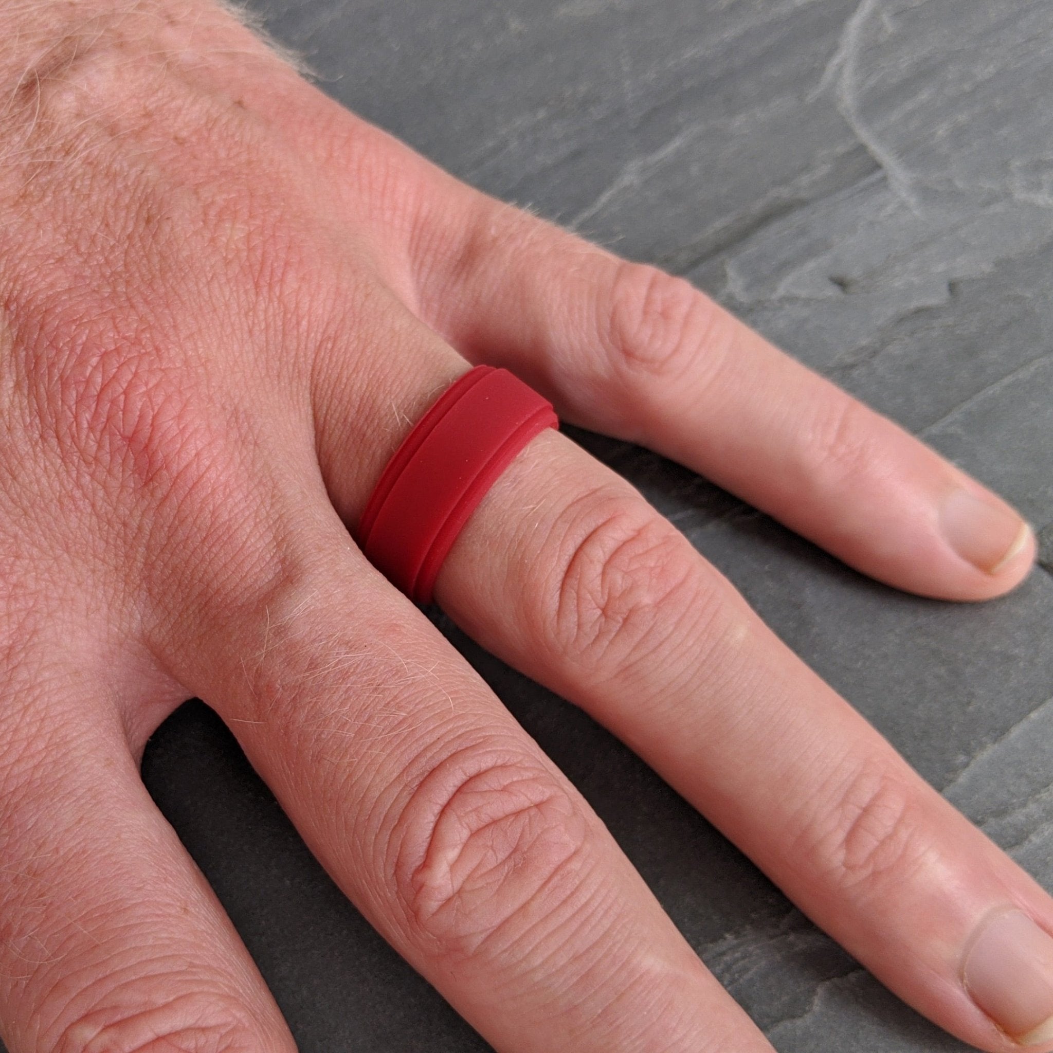 Deep Red Step Edge Breathable Silicone Ring for Men - Knot Theory