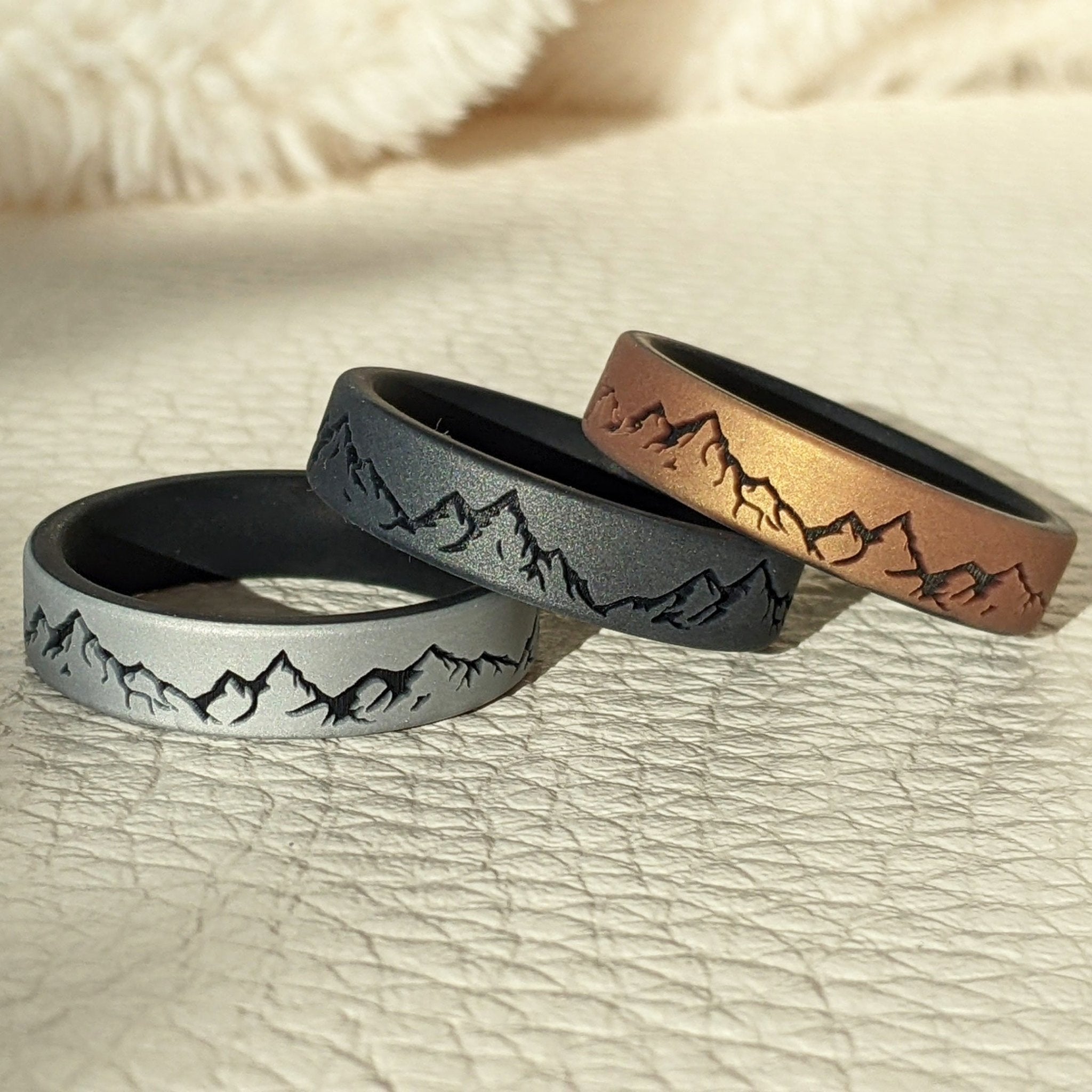 Knot Theory Custom Engraved Mountain Silicone Ring for Men - Arc 6mm Band