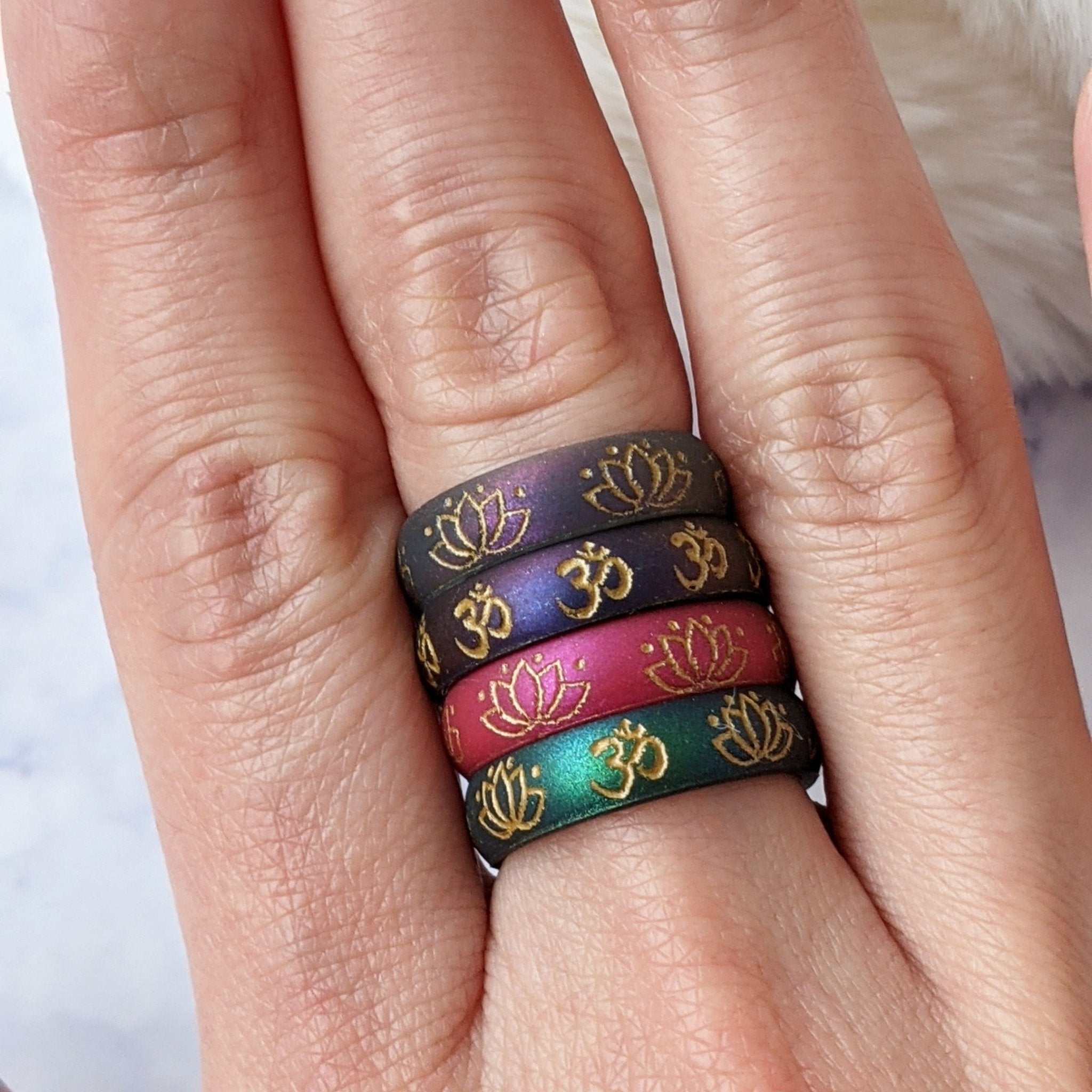 Golden Lotus Silicone Ring - Arc 4mm or 6mm Band - Custom Engraved - Knot Theory