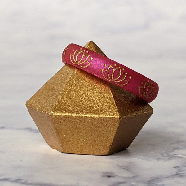 Golden Lotus Silicone Ring - Arc 4mm or 6mm Band - Custom Engraved - Knot Theory