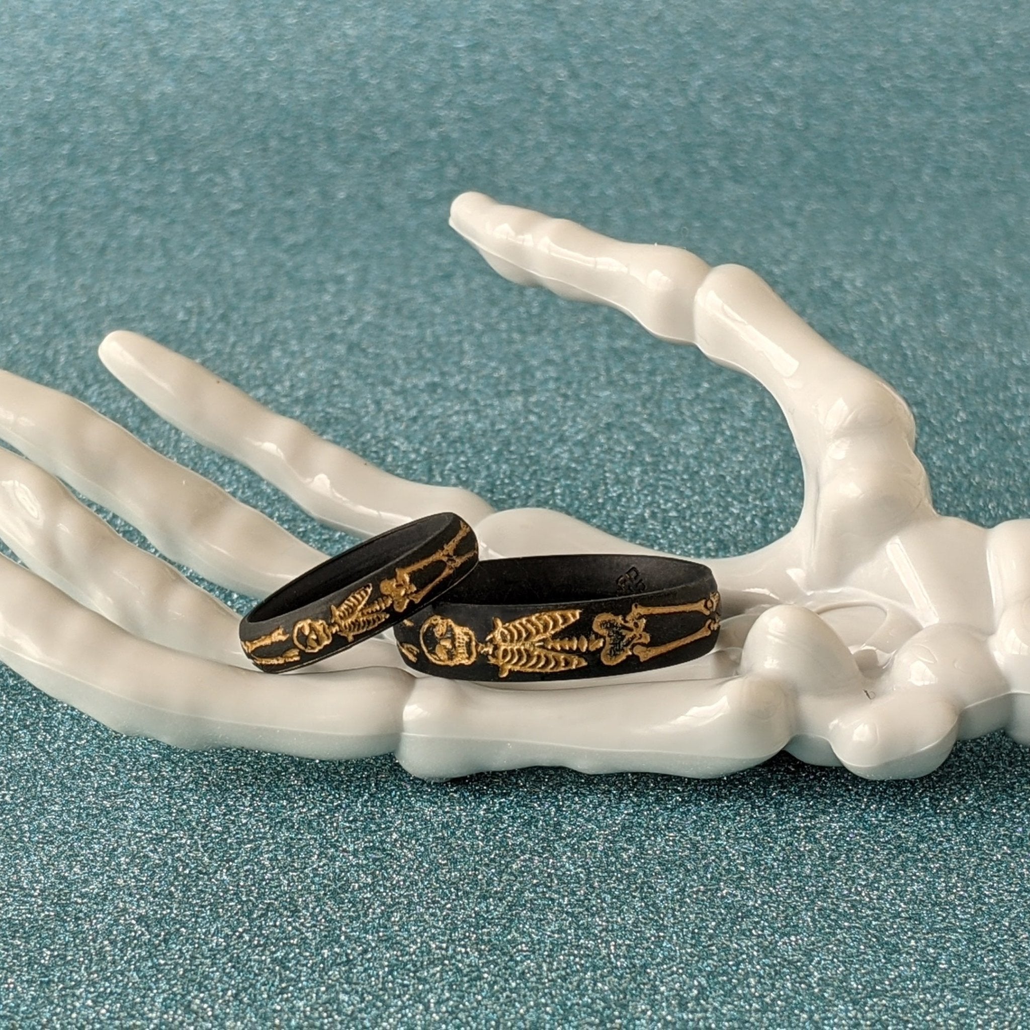 Golden Skeleton Silicone Ring - Custom Engraved Arc 4mm or 6mm Band - Knot Theory