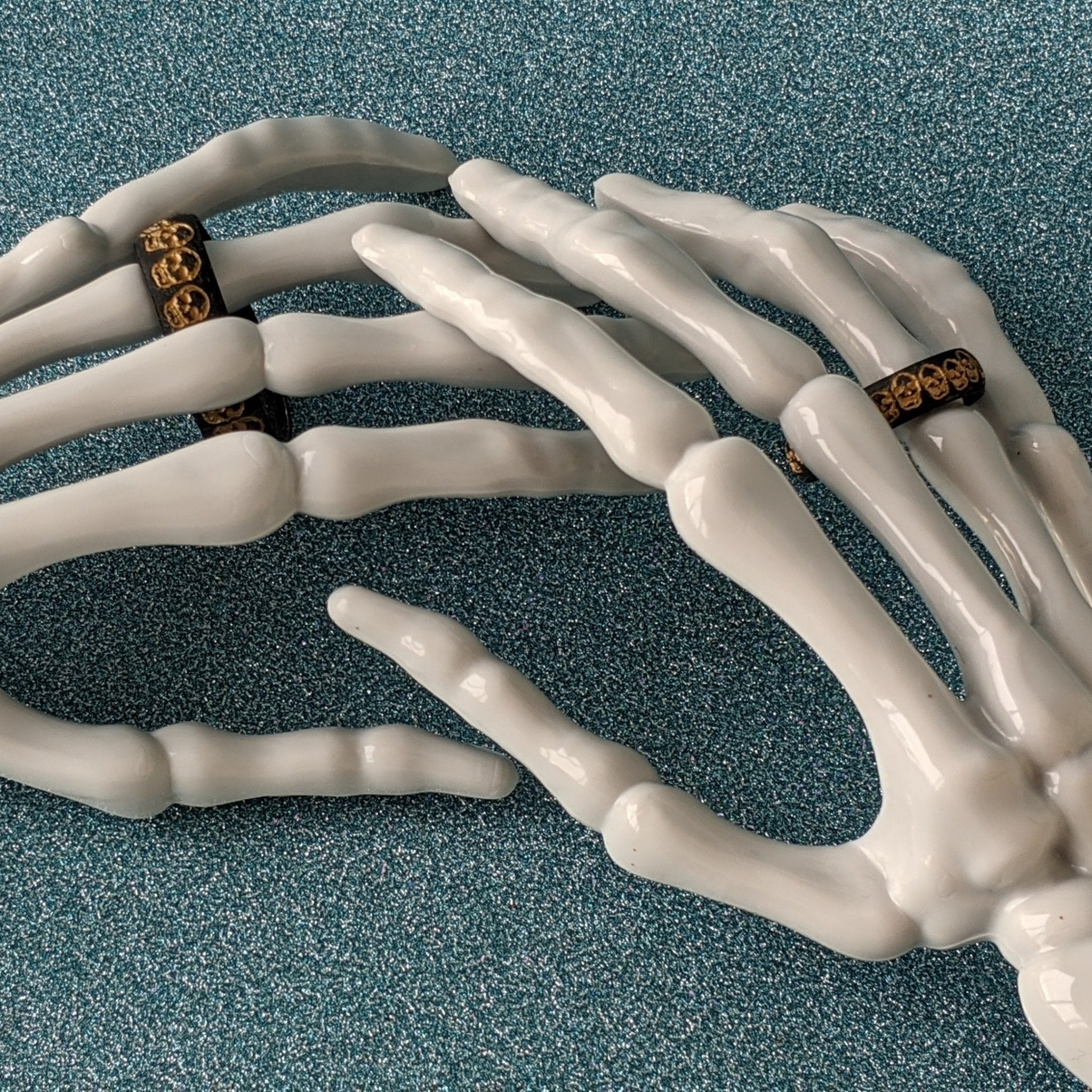 Golden Skulls Silicone Ring - Custom Engraved and Inked Arc 4mm or 6mm Band - Knot Theory