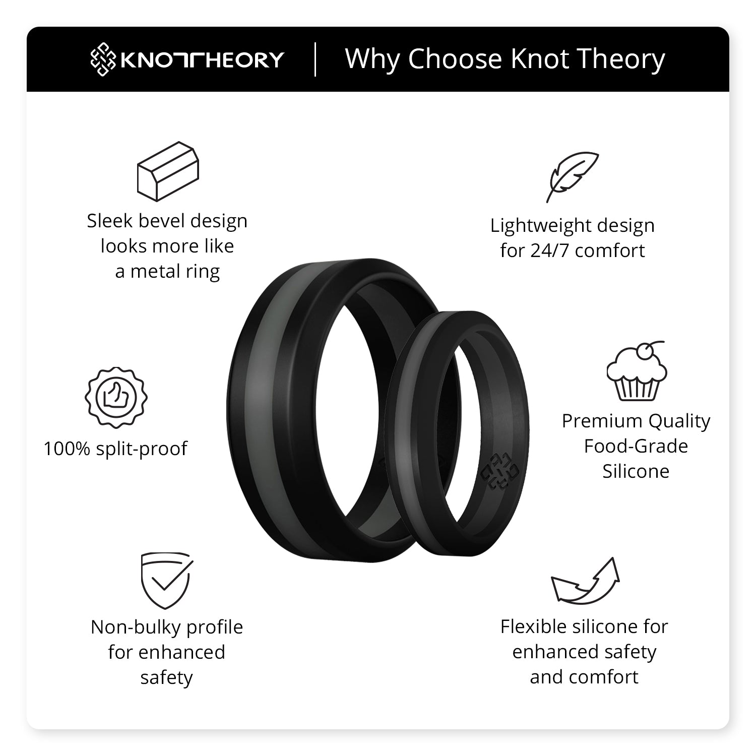 Dark Grey Stripe Silicone Ring For Men and Women