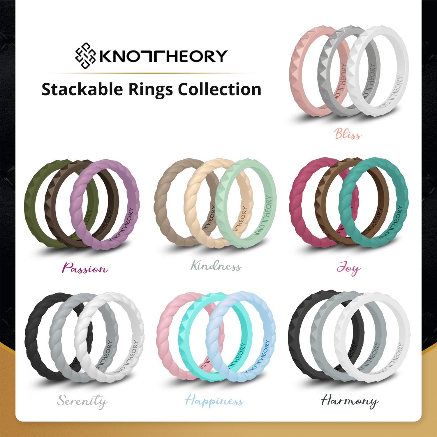 Happiness Stackable 3-Pack Silicone Rings For Women - Knot Theory