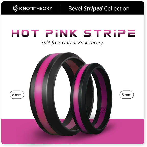 Hot Pink and Black Stripe Silicone Ring for Women and Men - Knot Theory