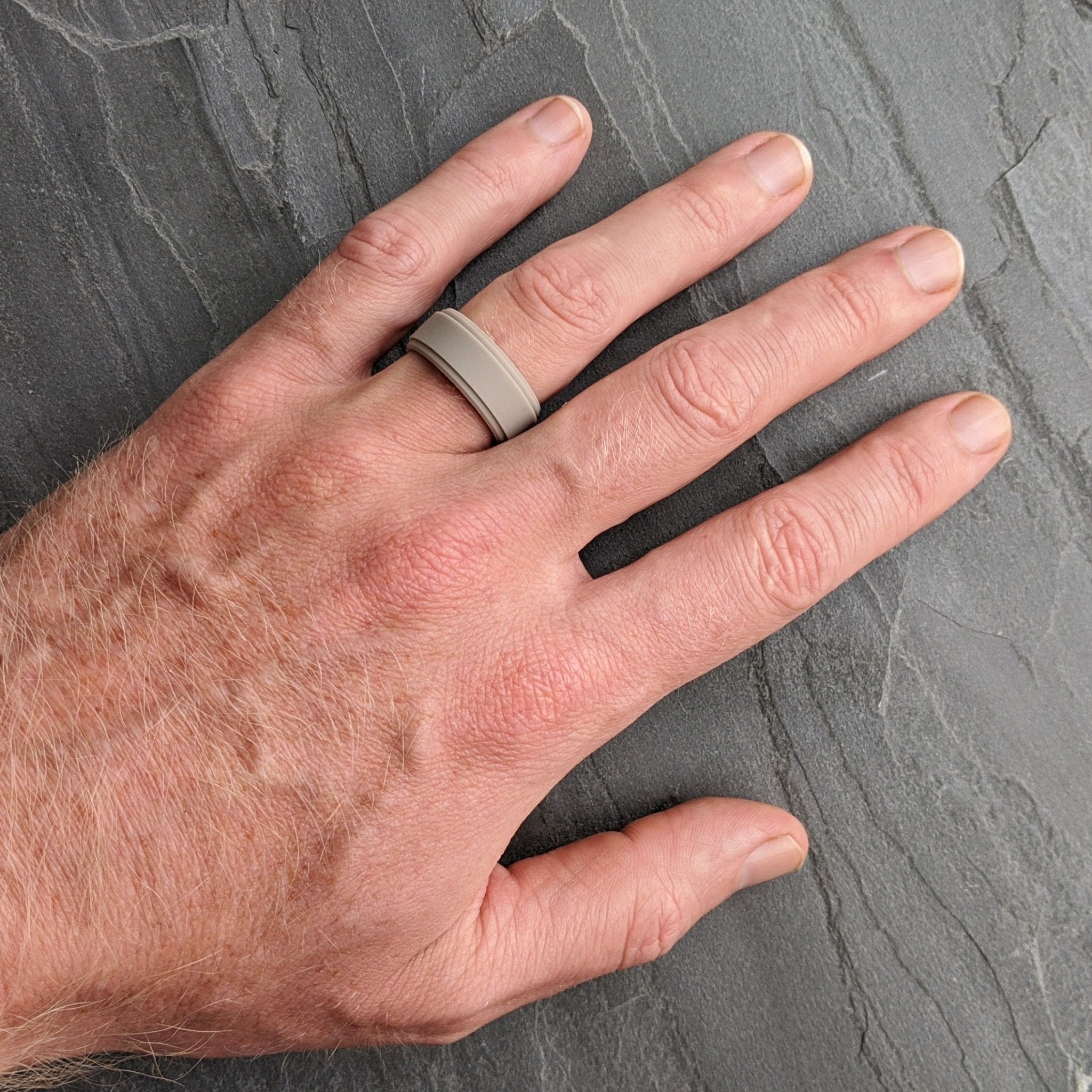 Khaki Light Brown Step Edge Breathable Silicone Ring for Men - Knot Theory