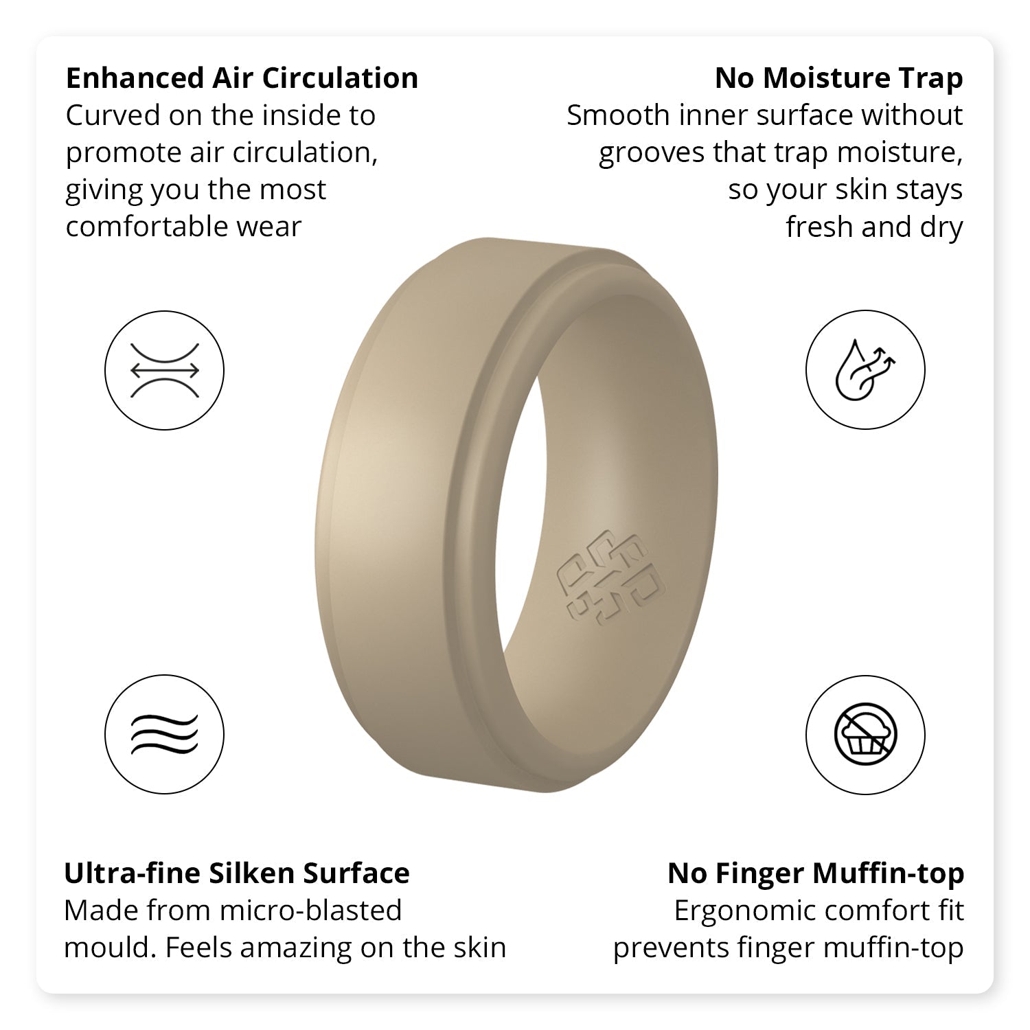 Khaki Light Brown Step Edge Breathable Silicone Ring for Men - Knot Theory