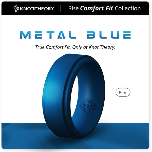 Metal Blue Step Edge Breathable Silicone Ring for Men - Knot Theory