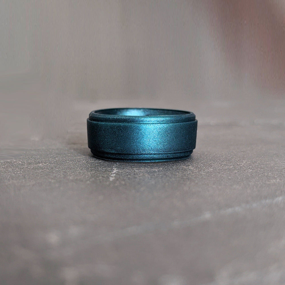 Metal Teal Step Edge Silicone Wedding Ring for Husband
