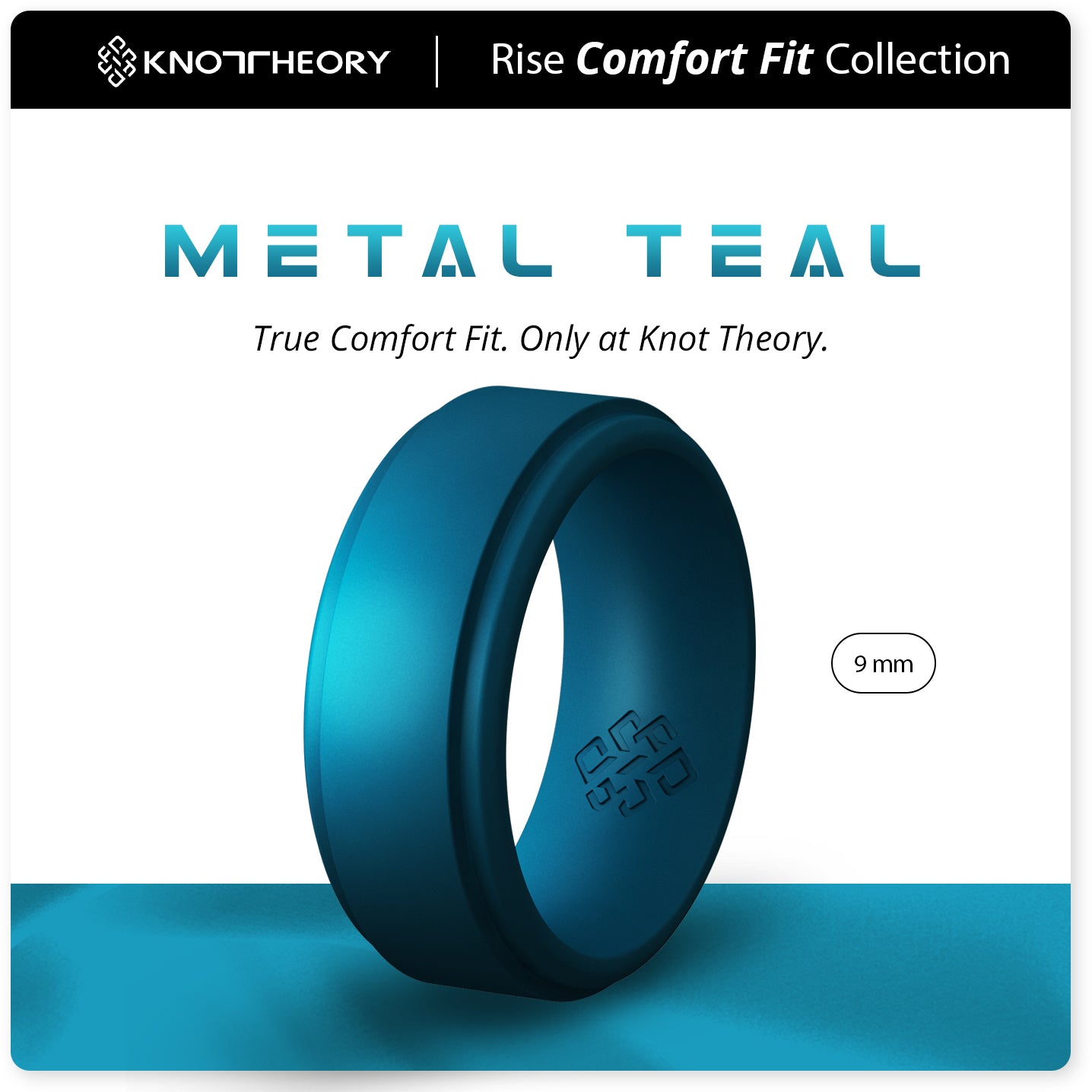 Metal Teal Step Edge Breathable Silicone Ring for Men - Knot Theory