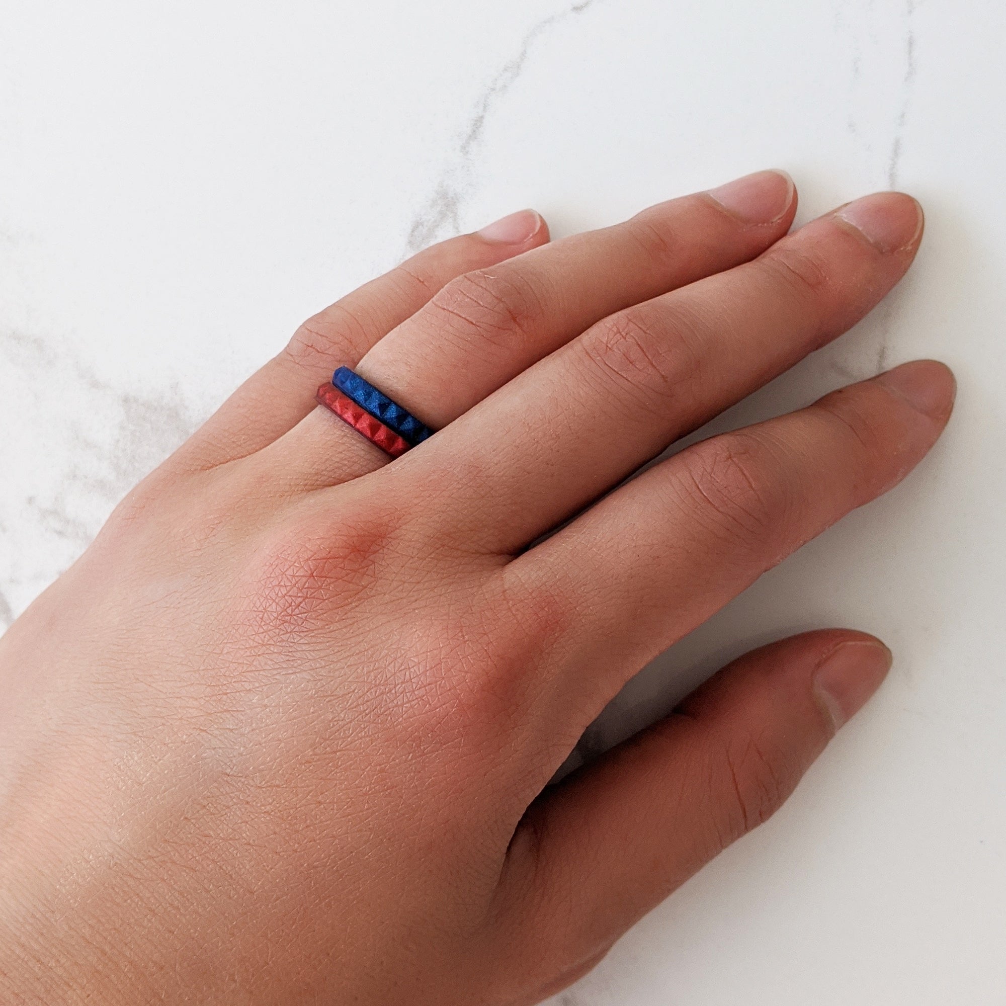 Metallic Blue Sapphire Pyramid Stackable Slim Thin Silicone Ring for Women - Knot Theory