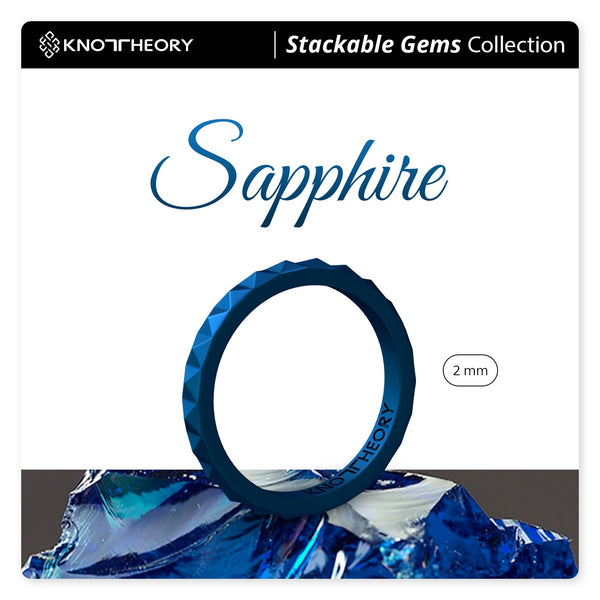 Metallic Blue Sapphire Pyramid Stackable Slim Thin Silicone Ring for Women - Knot Theory