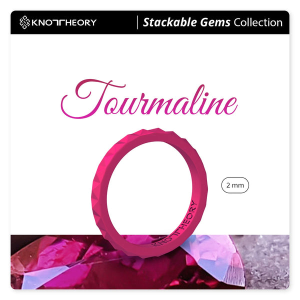 Metallic Fuchsia Tourmaline Pyramid Stackable Slim Thin Silicone Ring for Women - Knot Theory