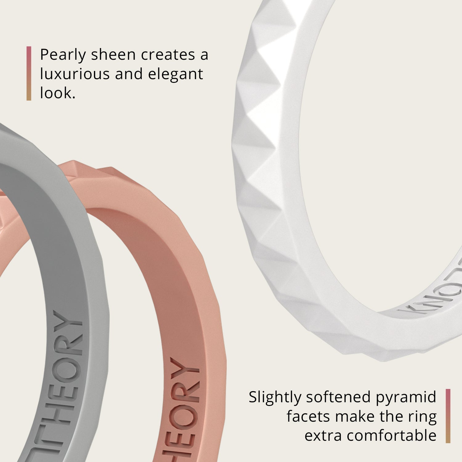 Metallic Fuchsia Tourmaline Pyramid Stackable Slim Thin Silicone Ring for Women - Knot Theory
