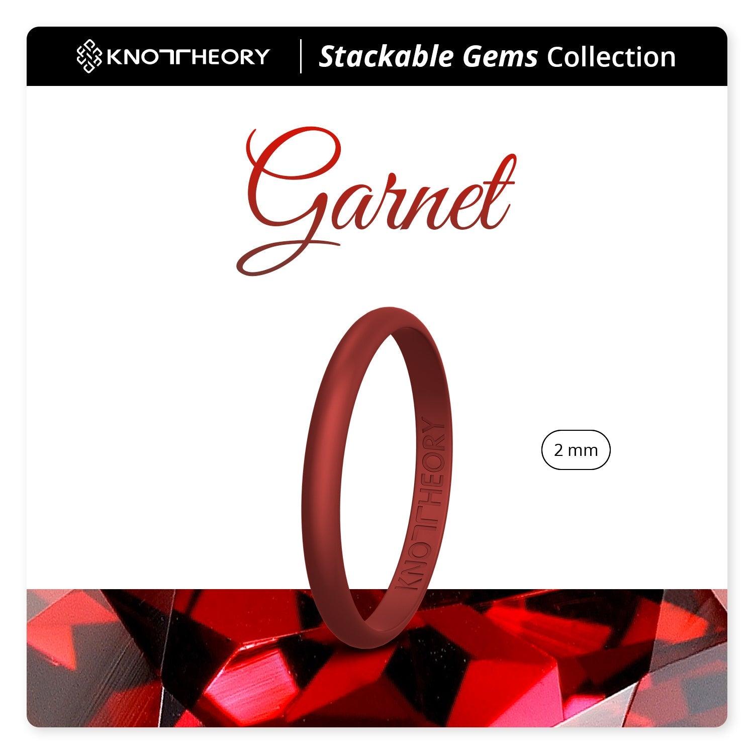 Metallic Red Garnet Stackable Slim Thin Silicone Ring for Women - Knot Theory