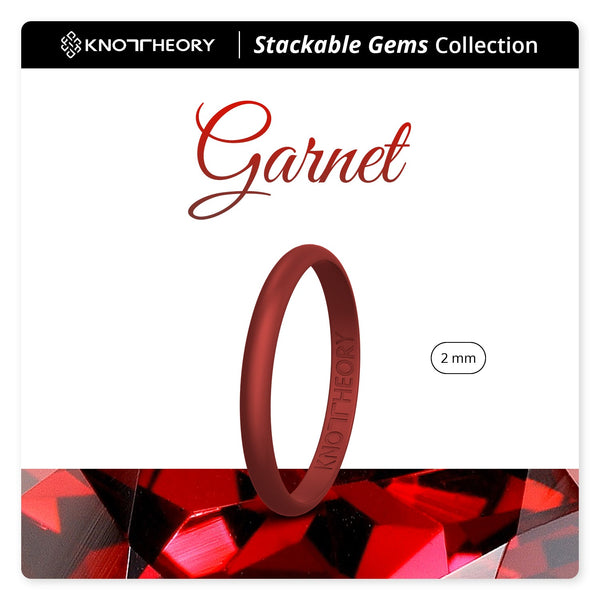 Metallic Red Garnet Stackable Slim Thin Silicone Ring for Women - Knot Theory