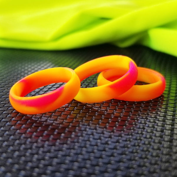 Neon Orange Yellow Pink Swirl Breathable Silicone Ring - Knot Theory