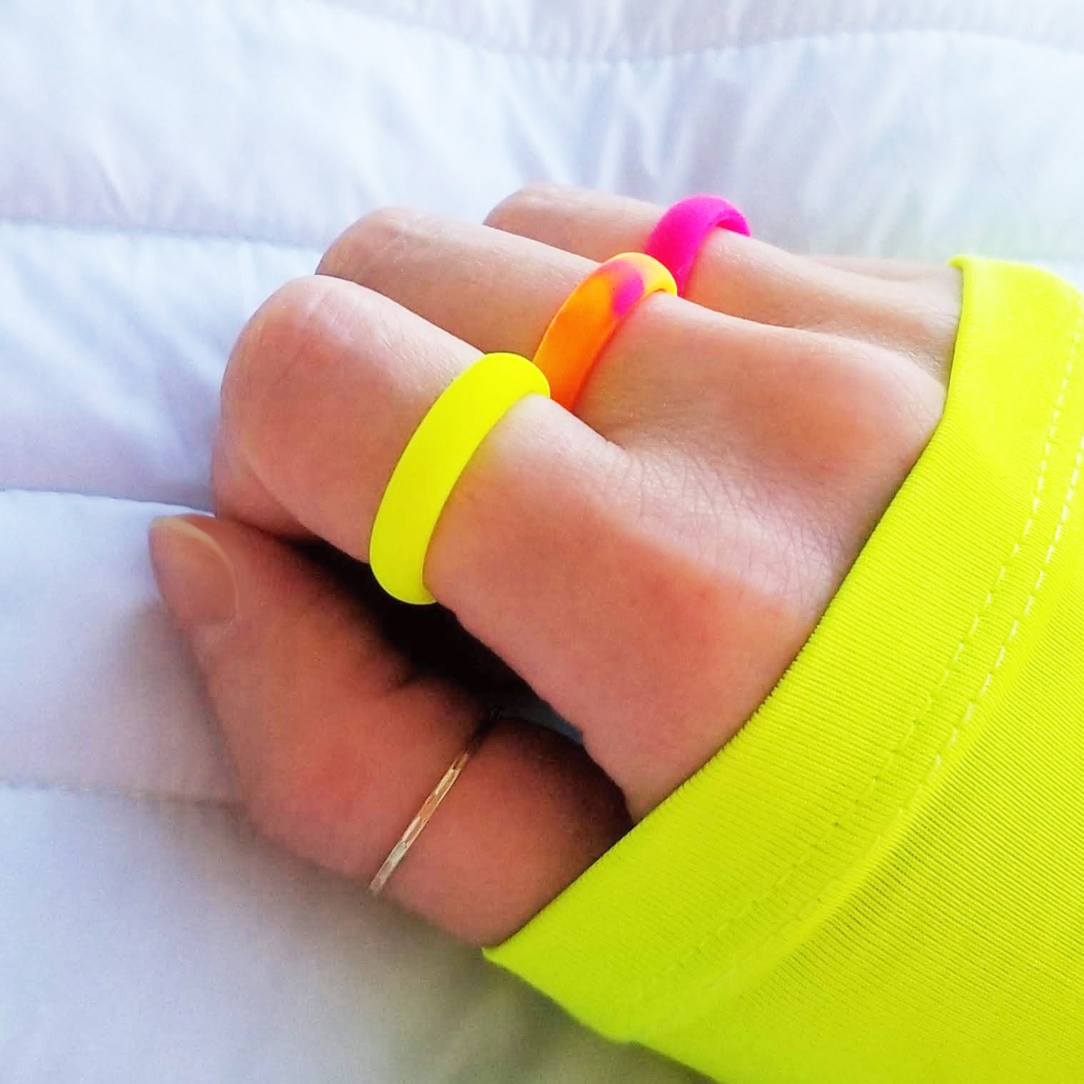 Neon Pink Orange Yellow 4-Pack Breathable Silicone Ring - Knot Theory