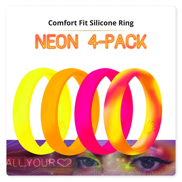 Neon Pink Orange Yellow 4-Pack Breathable Silicone Ring - Knot Theory